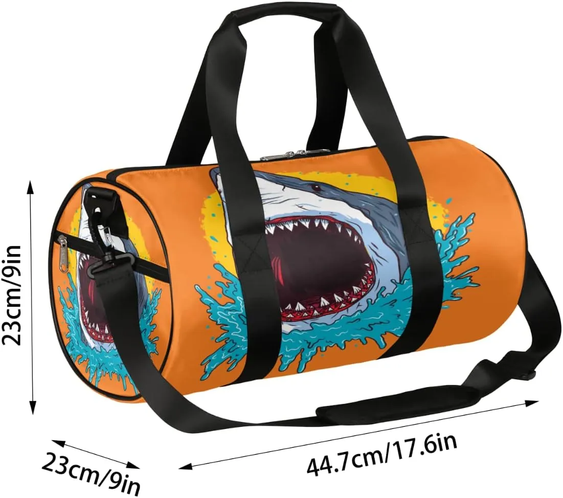 Retro Shark Scary Gym Bag Small Gym Duffel Bags for Men Women Overnight Weekender Bag Lightweight Sport Duffle Bag Carry On Gymbag