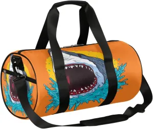 Retro Shark Scary Gym Bag Small Gym Duffel Bags for Men Women Overnight Weekender Bag Lightweight Sport Duffle Bag Carry On Gymbag