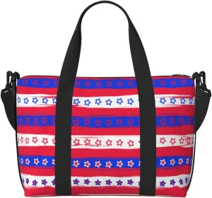 Retro Stars And Strips Travel Duffel Bags for Women Men, Sports Training Gym Bag Dance Bag with Adjustable Shoulder Strap Weekender Overnight Bag