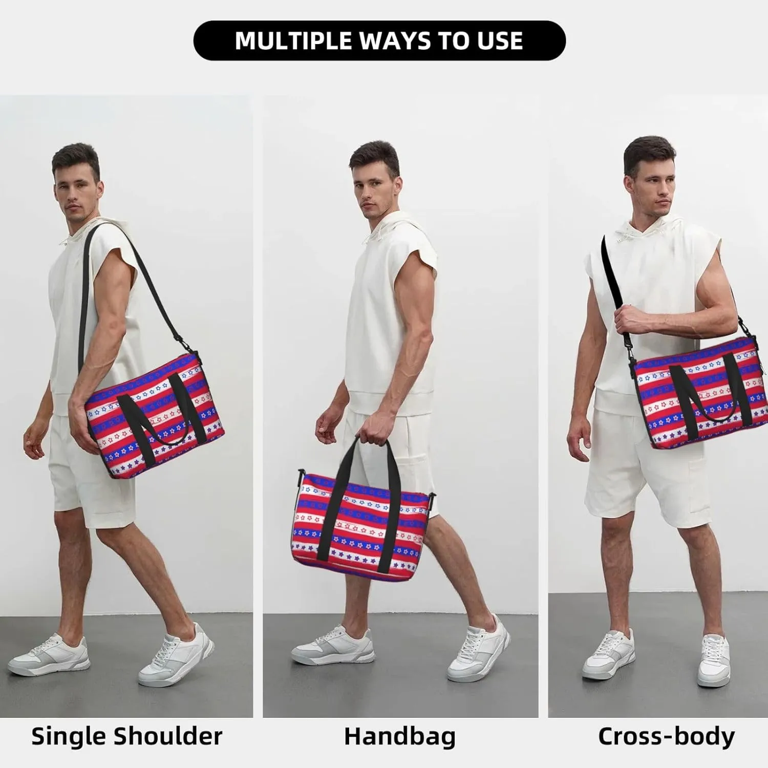 Retro Stars And Strips Travel Duffel Bags for Women Men, Sports Training Gym Bag Dance Bag with Adjustable Shoulder Strap Weekender Overnight Bag