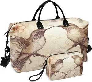 Retro Style Hummingbird Travel Duffel Bag for Women Weekend Overnight Dag with Toiletry Bag, Luggage Bag for Travel, Sport, Gym