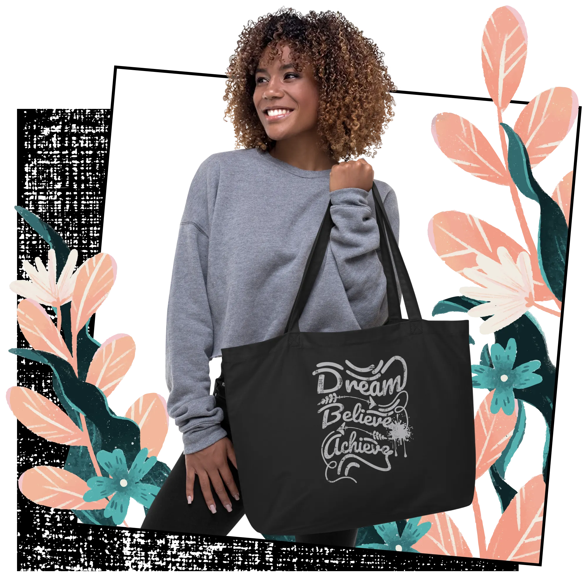 Retro Tote Bag - Dream Believe Achieve - Large Size