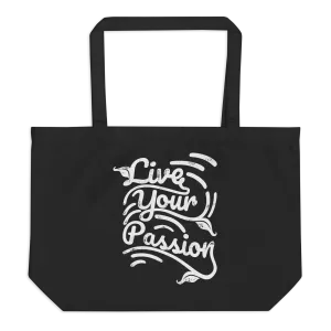 Retro Tote Bag - Live Your Passion Typography Design - Large Size