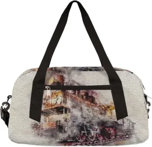 Retro Train Kids Duffel Bag for Girls Boys Teens, Train Oil Painting Dance Bag Overnight Small Duffel Bag Carry On Weekend Sports Gym Travel Bag for School Practice Gymnastics Ballet