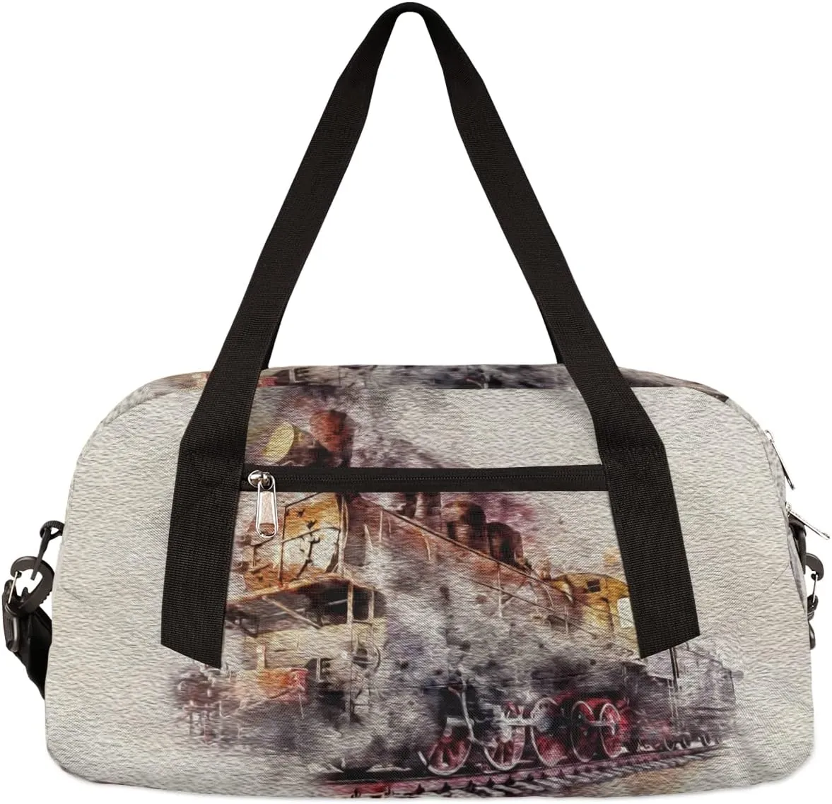 Retro Train Kids Duffel Bag for Girls Boys Teens, Train Oil Painting Dance Bag Overnight Small Duffel Bag Carry On Weekend Sports Gym Travel Bag for School Practice Gymnastics Ballet
