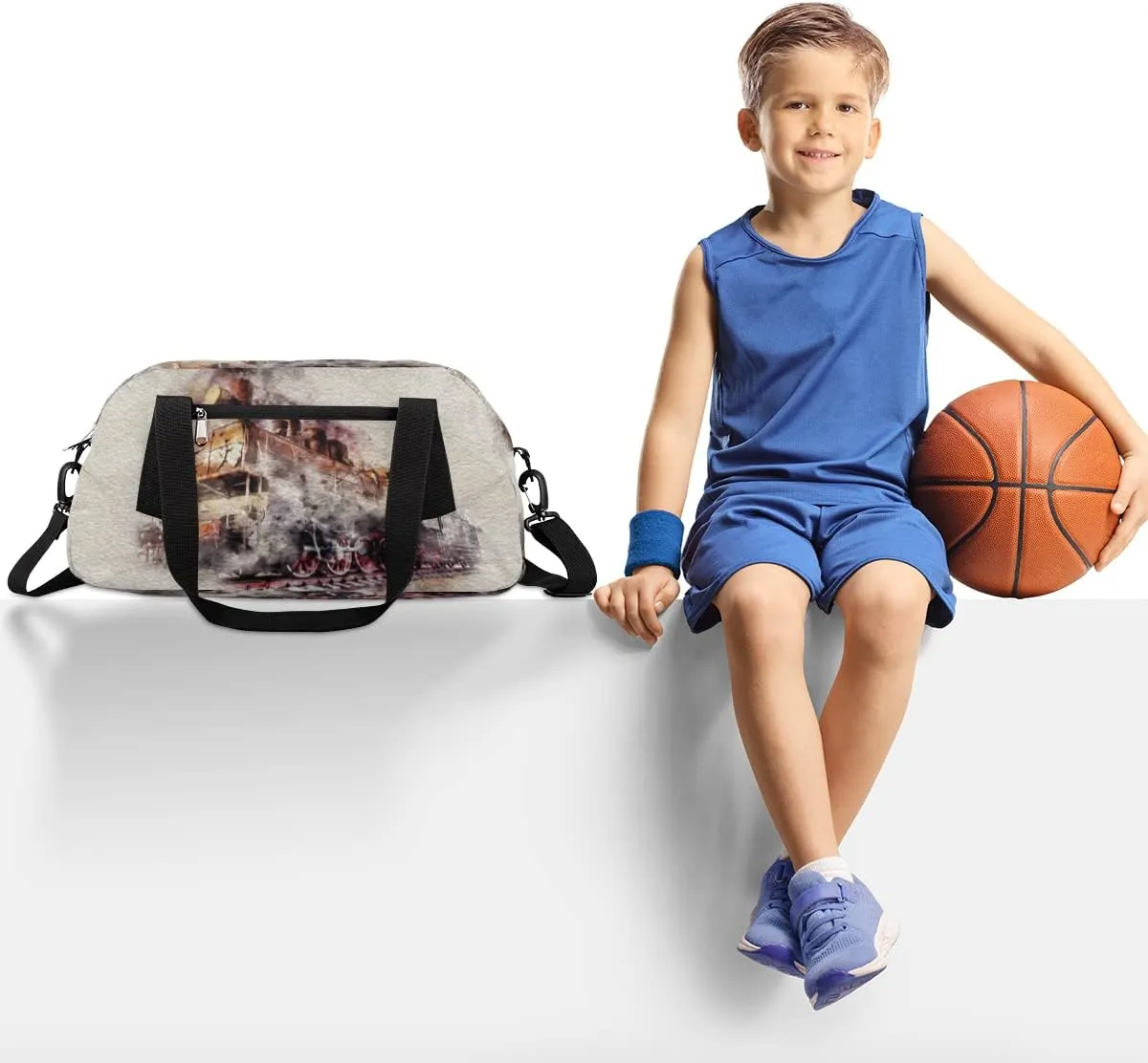 Retro Train Kids Duffel Bag for Girls Boys Teens, Train Oil Painting Dance Bag Overnight Small Duffel Bag Carry On Weekend Sports Gym Travel Bag for School Practice Gymnastics Ballet