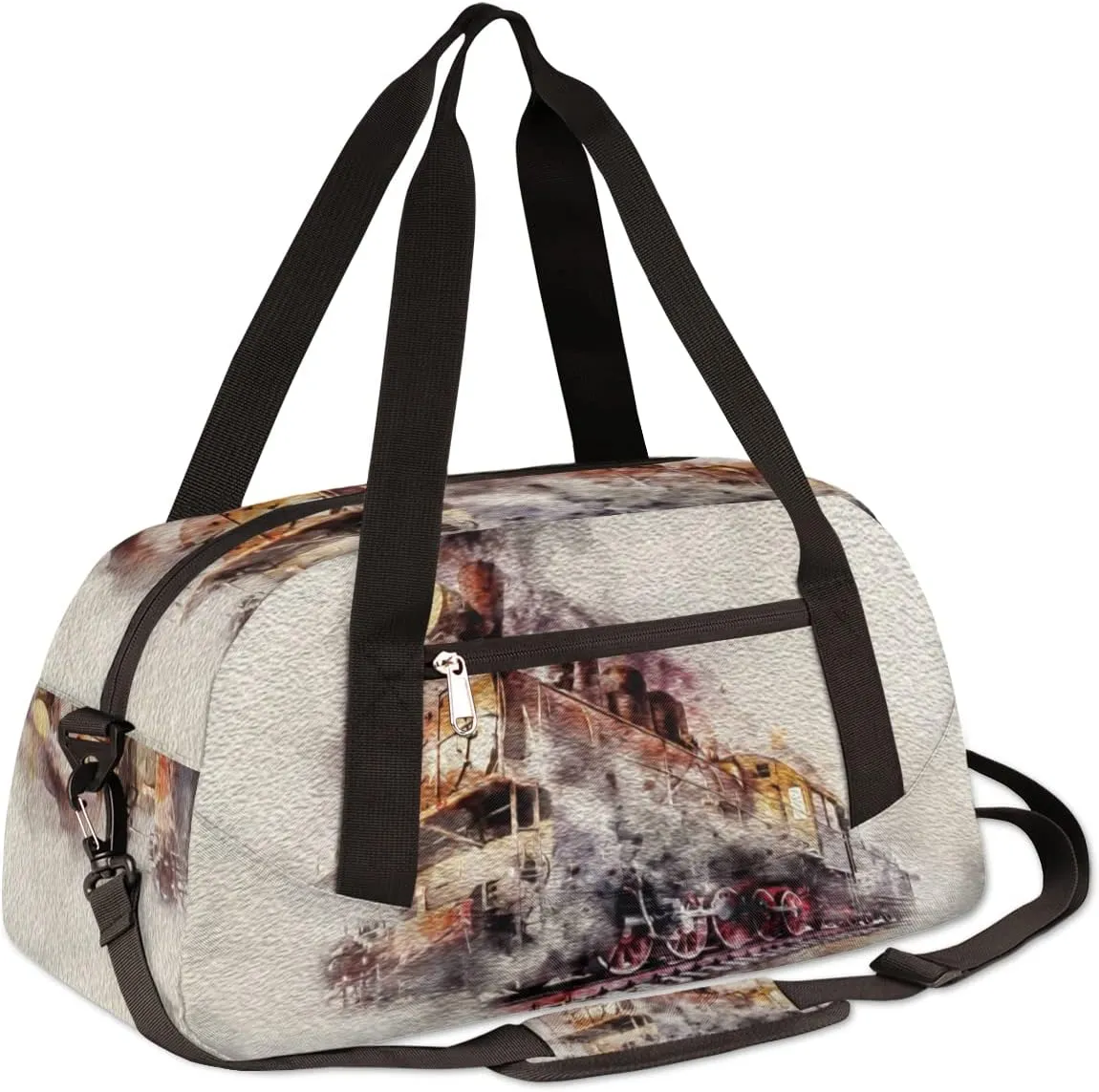 Retro Train Kids Duffel Bag for Girls Boys Teens, Train Oil Painting Dance Bag Overnight Small Duffel Bag Carry On Weekend Sports Gym Travel Bag for School Practice Gymnastics Ballet