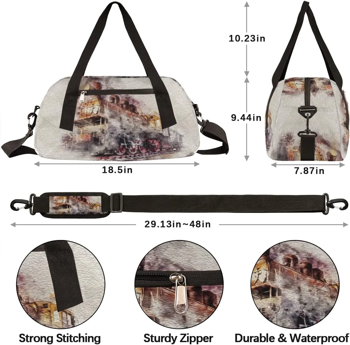 Retro Train Kids Duffel Bag for Girls Boys Teens, Train Oil Painting Dance Bag Overnight Small Duffel Bag Carry On Weekend Sports Gym Travel Bag for School Practice Gymnastics Ballet