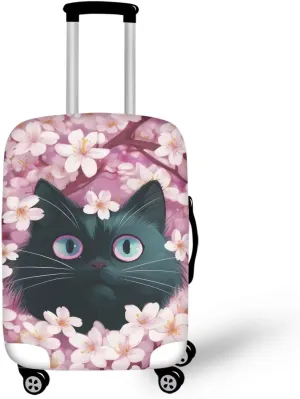 Reuasble Luggage Cover - Waterproof Baggage Covers Dustproof & Scratch-Resistant Protective Coevrs with Zipper for Travel Lovers Black Cat