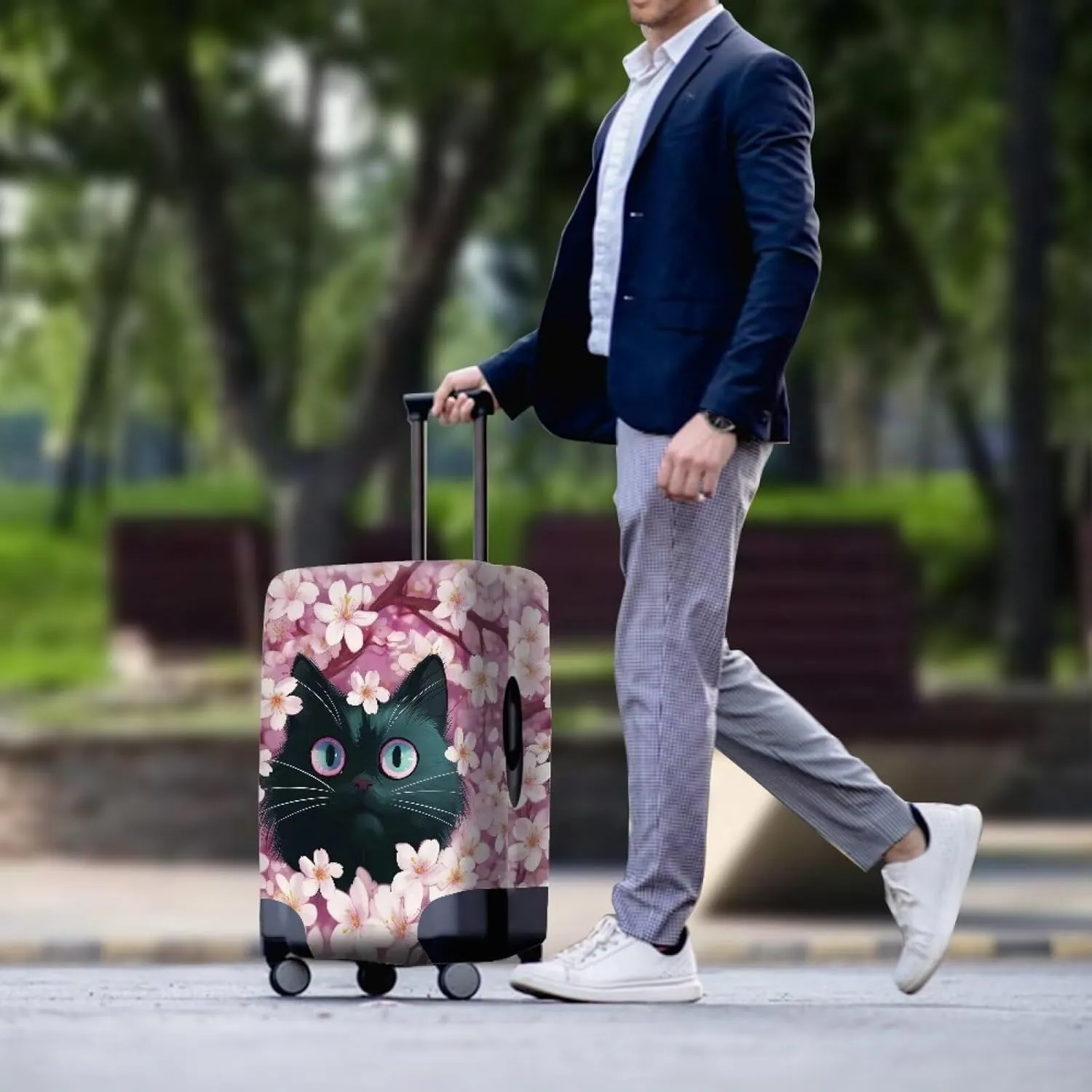 Reuasble Luggage Cover - Waterproof Baggage Covers Dustproof & Scratch-Resistant Protective Coevrs with Zipper for Travel Lovers Black Cat