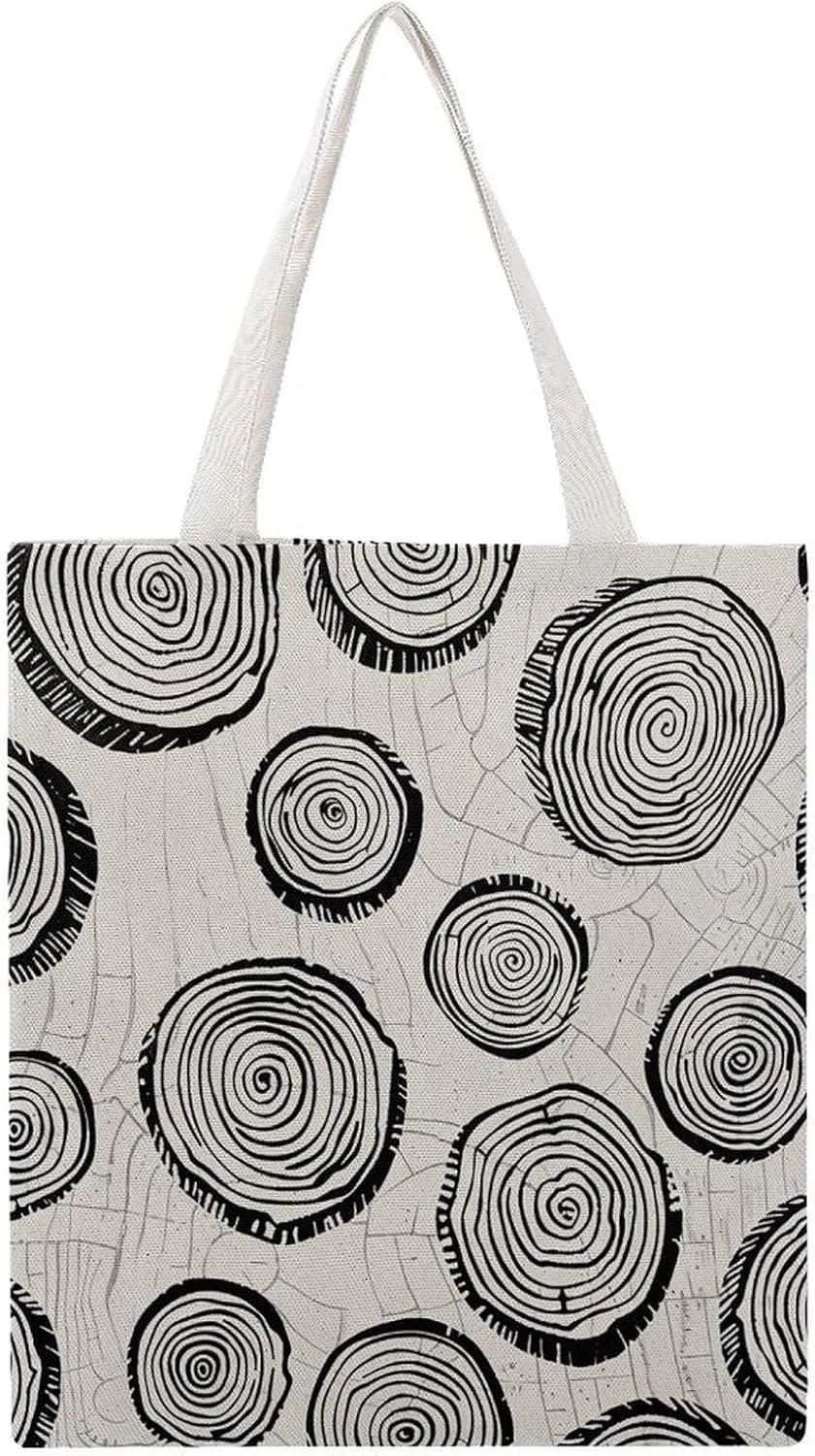 Reusable Grocery Bags Wood Ring Pattern Shopping Bag Lightweight Shoulder Bags Large Tote Bag for Travel Work Handbag