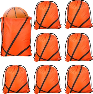 Riakrum 8 Pcs 16.5 Inch Sports Drawstring Bag Gift Candy Backpack Goodie Party Favor Sack Bags (Basketball Pattern)