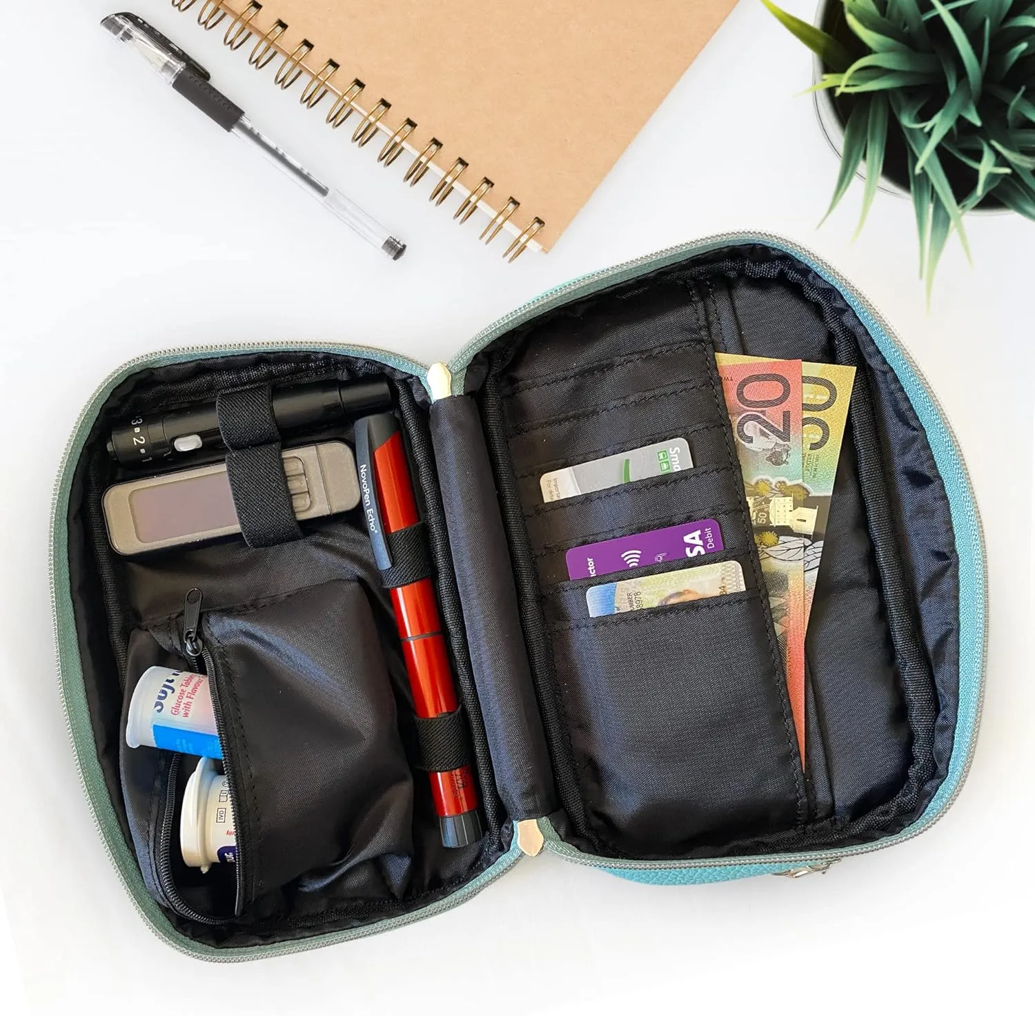 RockaDex Crossbody Bag - Diabetes Supplies Bags Organizer for Blood Sugar Test Strips, Medication, Glucose Meter, Pens, Insulin Syringes, Needles, Lancets. Insulated Bag. (Ebony)