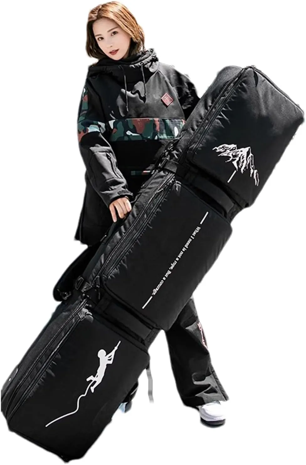 Roller Snowboard Bag with Wheels Snow Ski Bags for Air Travel Double Rolling Ski Bag Foldable Wheeled Ski Bag Large Capacity with Water-Resistant