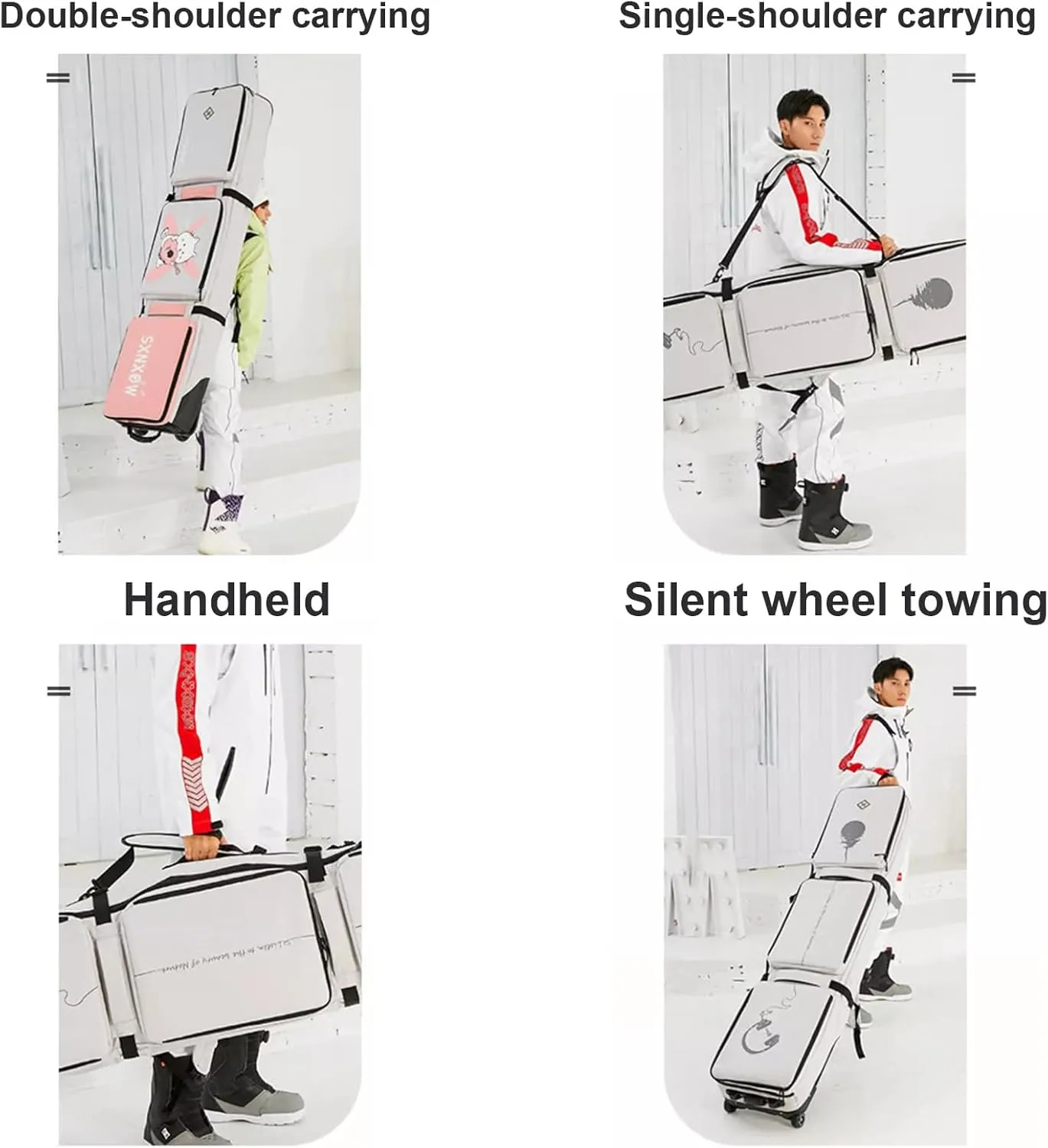 Roller Snowboard Bag with Wheels Snow Ski Bags for Air Travel Double Rolling Ski Bag Foldable Wheeled Ski Bag Large Capacity with Water-Resistant