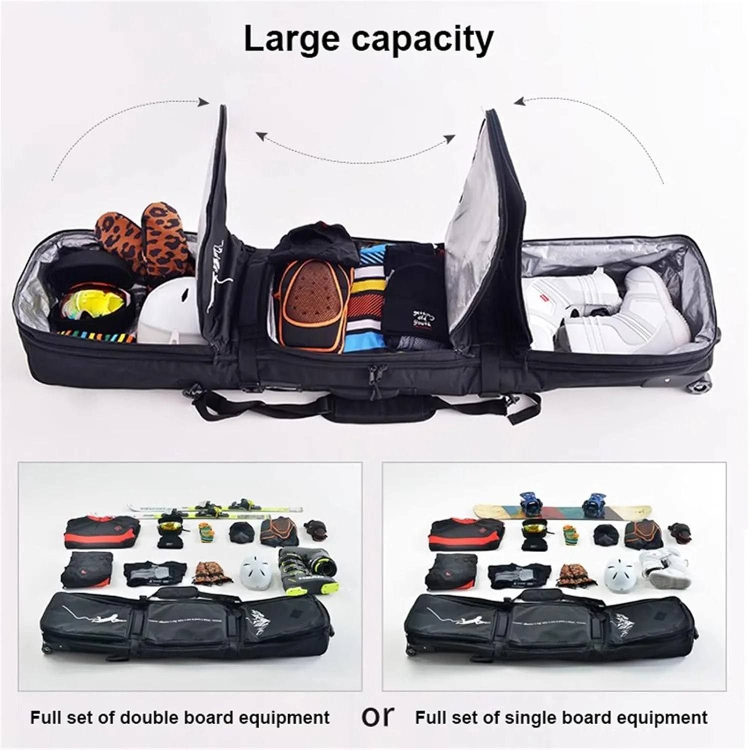 Roller Snowboard Bag with Wheels Snow Ski Bags for Air Travel Double Rolling Ski Bag Foldable Wheeled Ski Bag Large Capacity with Water-Resistant