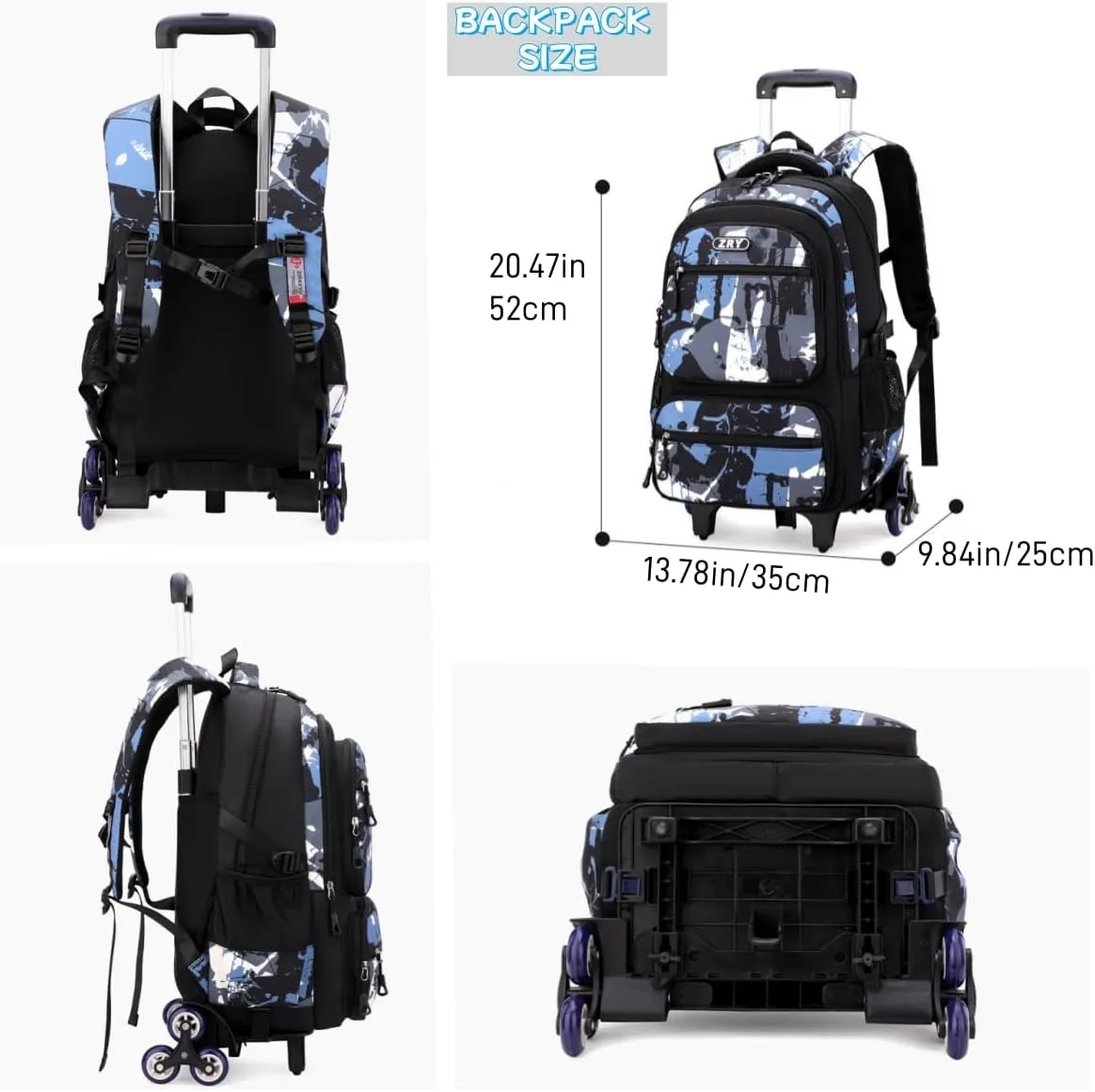 Rolling Backpack for Boys School Backpack with Wheels for Boys Wheeled Bookbags Trolley School Bags for Teens