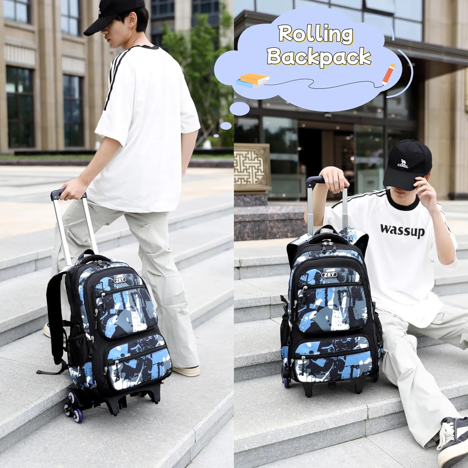 Rolling Backpack for Boys School Backpack with Wheels for Boys Wheeled Bookbags Trolley School Bags for Teens