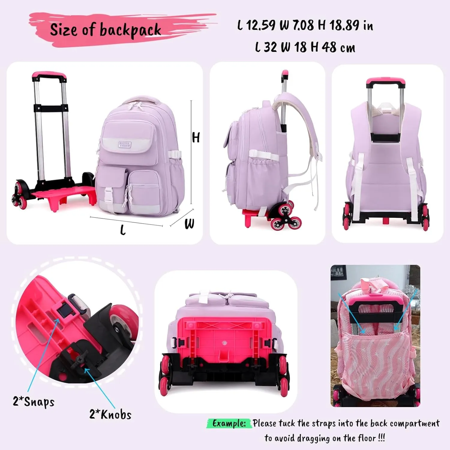 Rolling Backpack for Girls, Roller Backpack with Wheels for Boys, Kids Trolley School Bags Wheeled Bookbag on 6 Wheels, Green