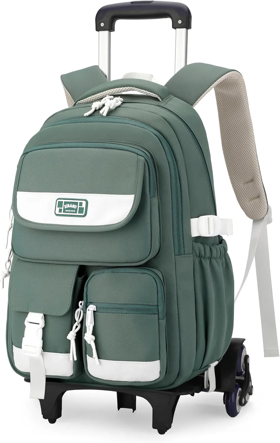 Rolling Backpack for Girls, Roller Backpack with Wheels for Boys, Kids Trolley School Bags Wheeled Bookbag on 6 Wheels, Green