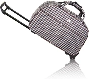 Rolling Duffle Bag 24" Rolling Wheeled Trolley Bag Tote Carry On Luggage Travel Duffel Bags (Gray & White Lattice)