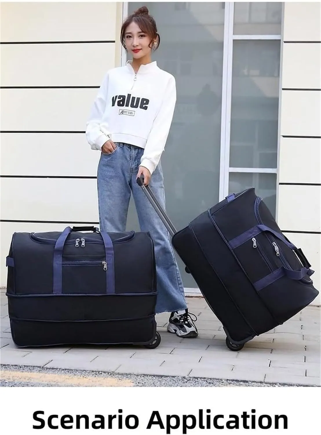 Rolling Garment Bags For Travel, Expandable Rolling Duffel Bag， Portable Trolley Bag Upgrade Travel Bag ，for Travel Carry On Suitcase Weekend Bag For Women Men(Green)