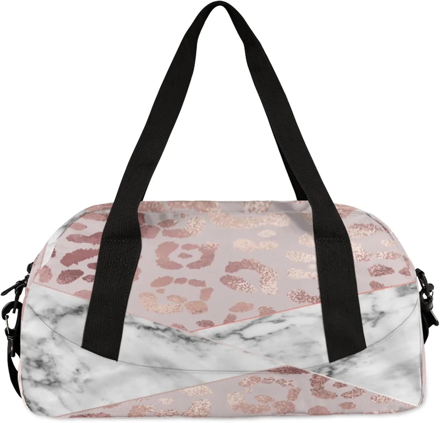 Rose Leopard Marble Pattern Kids Duffel Bag Lightweight Waterproof Sports Gym Bag with Front Zipper Pocket Foldable Weekender Overnight Bag for School Practice Gymnastic Ballet