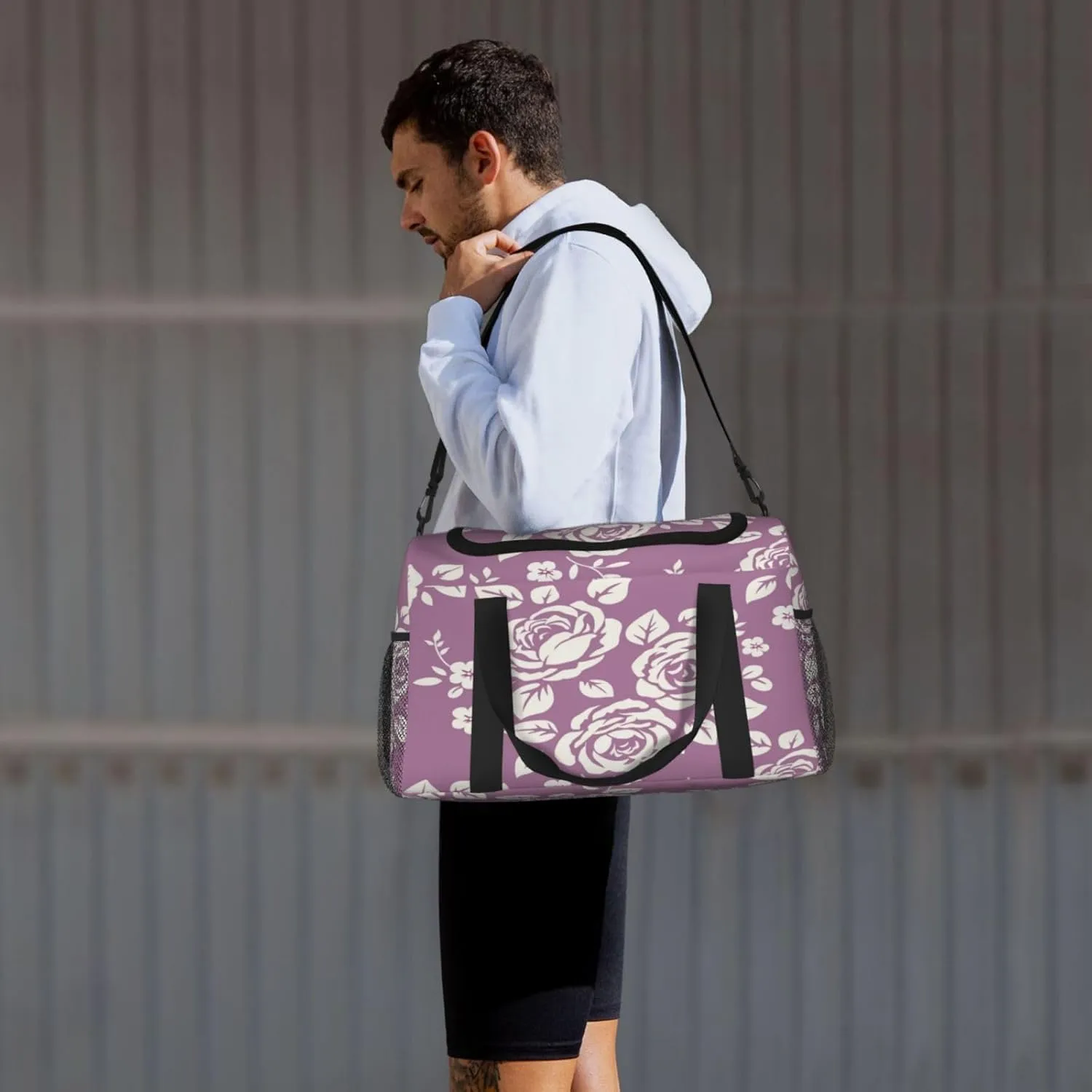 Rose Pattern Travel Duffel Bag Large Foldable Waterproof Overnight Bag For Beach Swim Bags Pool Sports Gym