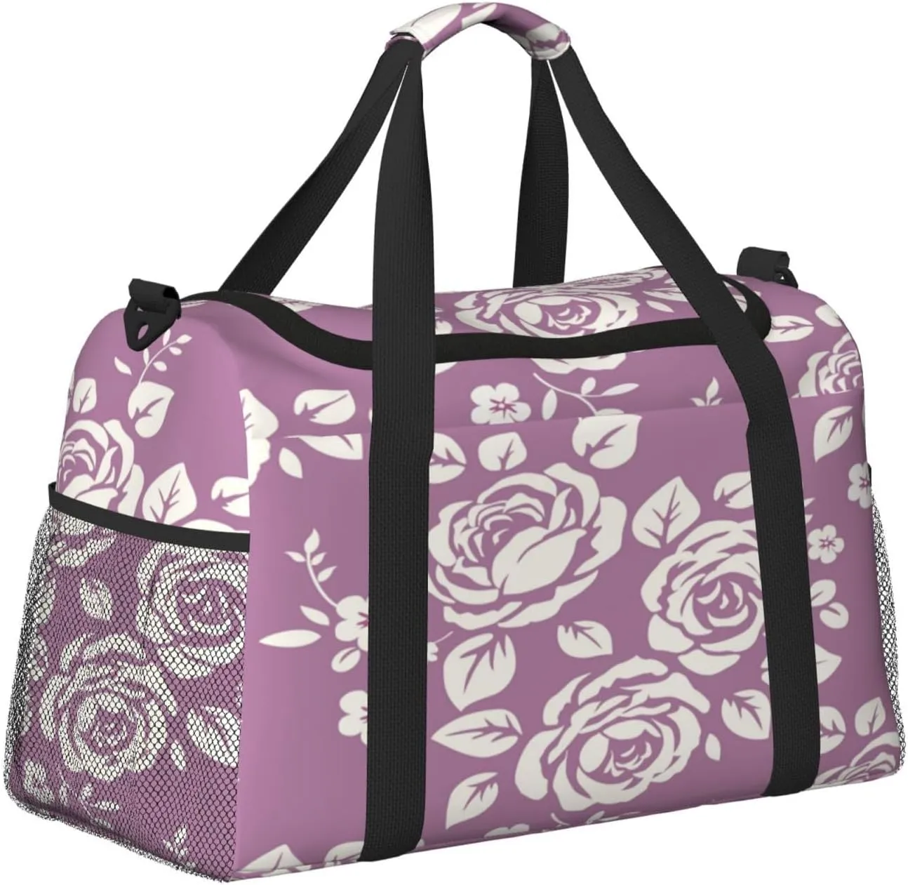 Rose Pattern Travel Duffel Bag Large Foldable Waterproof Overnight Bag For Beach Swim Bags Pool Sports Gym