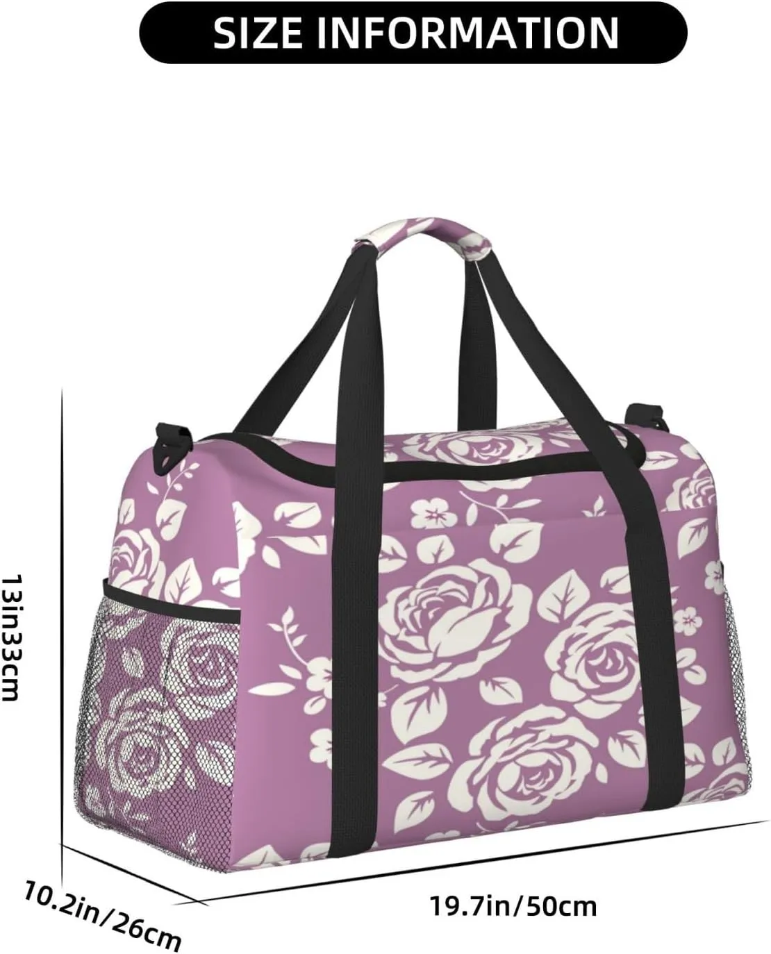 Rose Pattern Travel Duffel Bag Large Foldable Waterproof Overnight Bag For Beach Swim Bags Pool Sports Gym