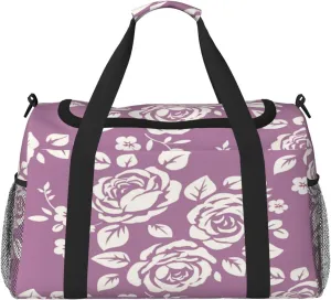 Rose Pattern Travel Duffel Bag Large Foldable Waterproof Overnight Bag For Beach Swim Bags Pool Sports Gym