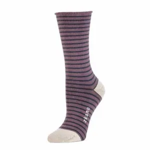 Rose Striped Roll top Crew Sock in Amethyst