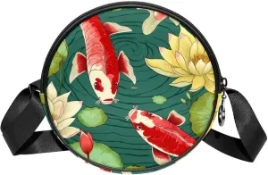 Round Crossbody Bags for Traveling, Womens Purses, art pattern Pond fish