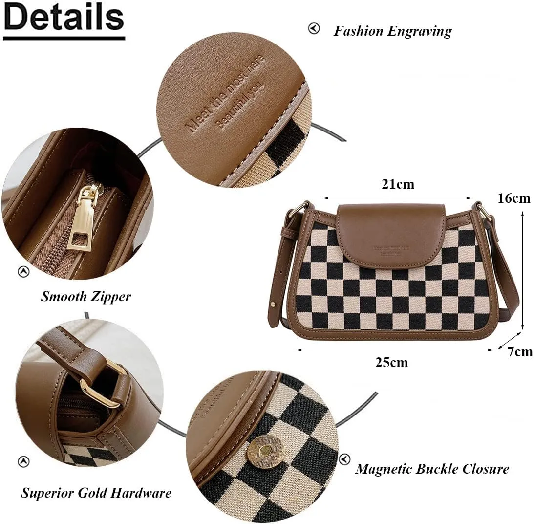 RTGGSEL Women's Contrast Color Plaid Striped Saddle Crossbody Shoulder Underarm Satchel Handbag Tote Clutch Purse Hobo Bag
