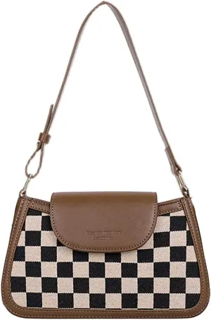 RTGGSEL Women's Contrast Color Plaid Striped Saddle Crossbody Shoulder Underarm Satchel Handbag Tote Clutch Purse Hobo Bag