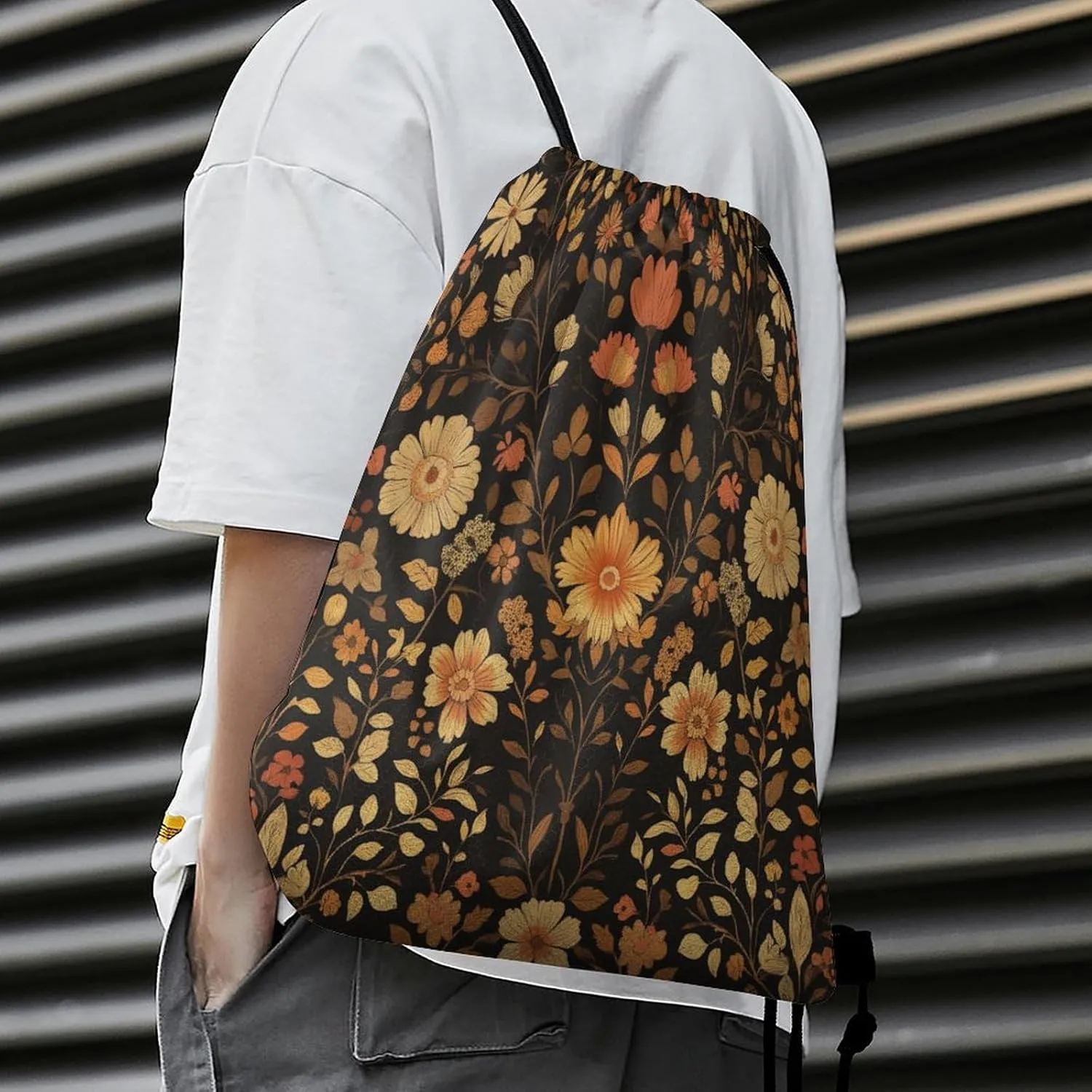 Rustic William Morris Daisy Drawstring Backpack,Drawstring Sackpack Drawstring Bags Cinch Bags Sports