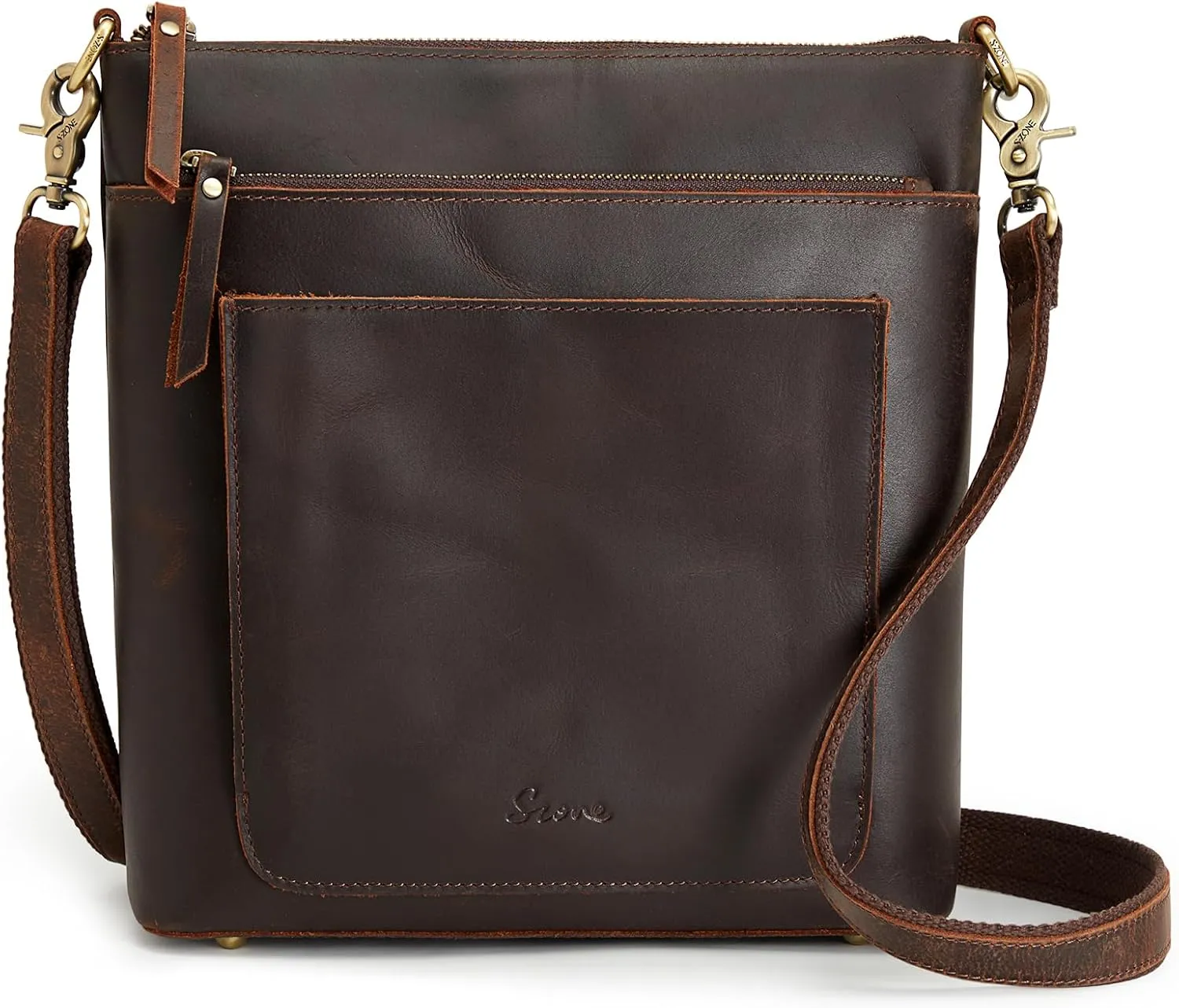 S-ZONE Leather Crossbody Bag for Women Vintage Cross Body Bags Shoulder Purse Ladies Medium Handbag with Multi Pockets