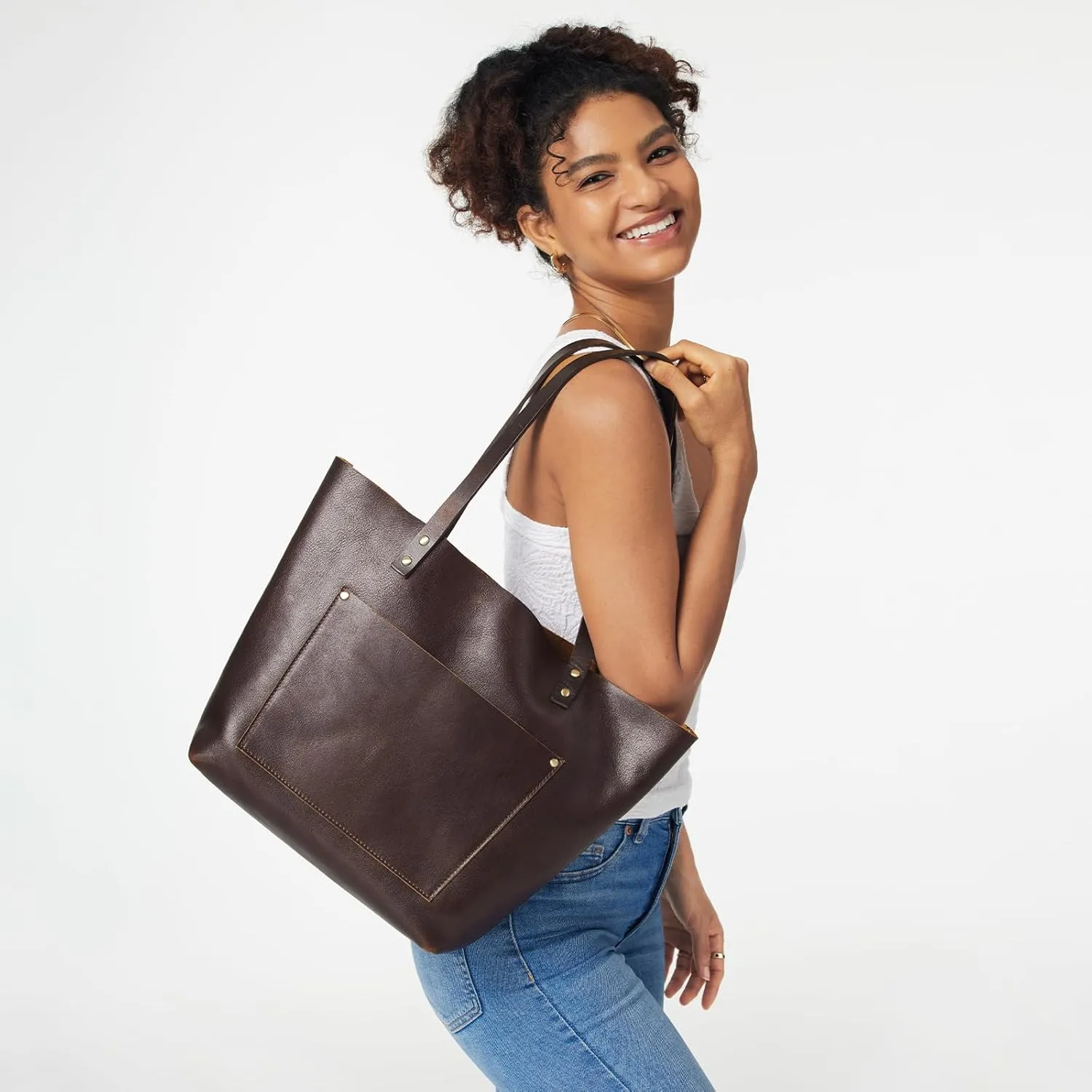 S-ZONE Leather Tote Bag for Women Large Work Shoulder Purses and Handbags with Outside Pocket