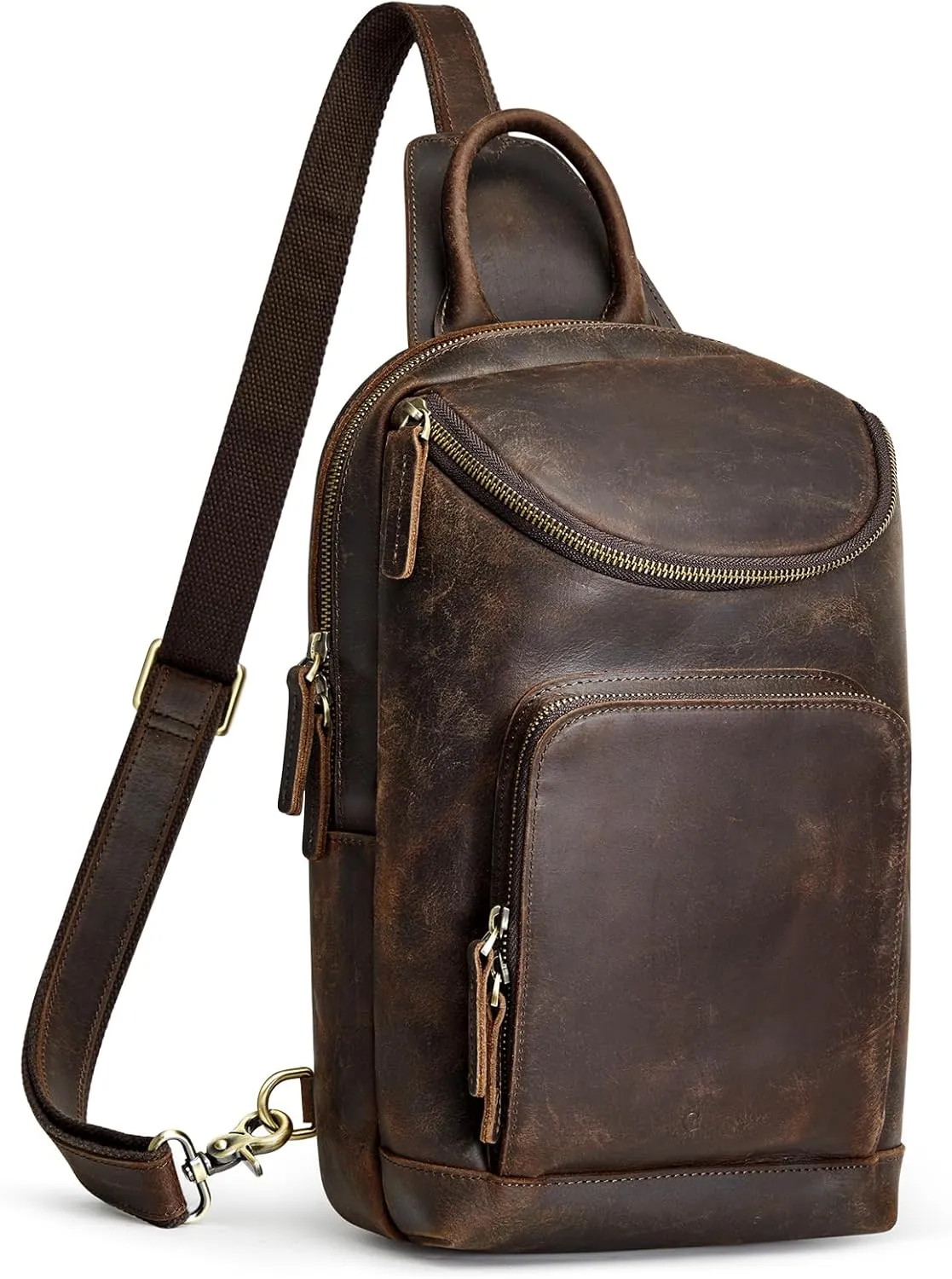 S-ZONE Sling Bag for Women Men Genuine Leather Vintage Crossbody Chest Bags Backpack Daypack Outdoor Travel