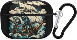 Sailing Ship Octopus Funny Hard Case Compatible with Airpods Pro Earbuds Headset Cover Protective Storage Bag for Men Women