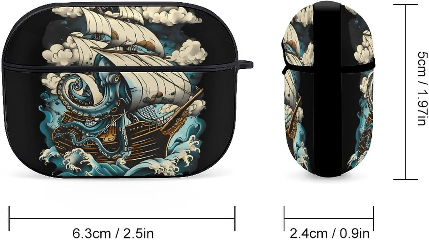 Sailing Ship Octopus Funny Hard Case Compatible with Airpods Pro Earbuds Headset Cover Protective Storage Bag for Men Women