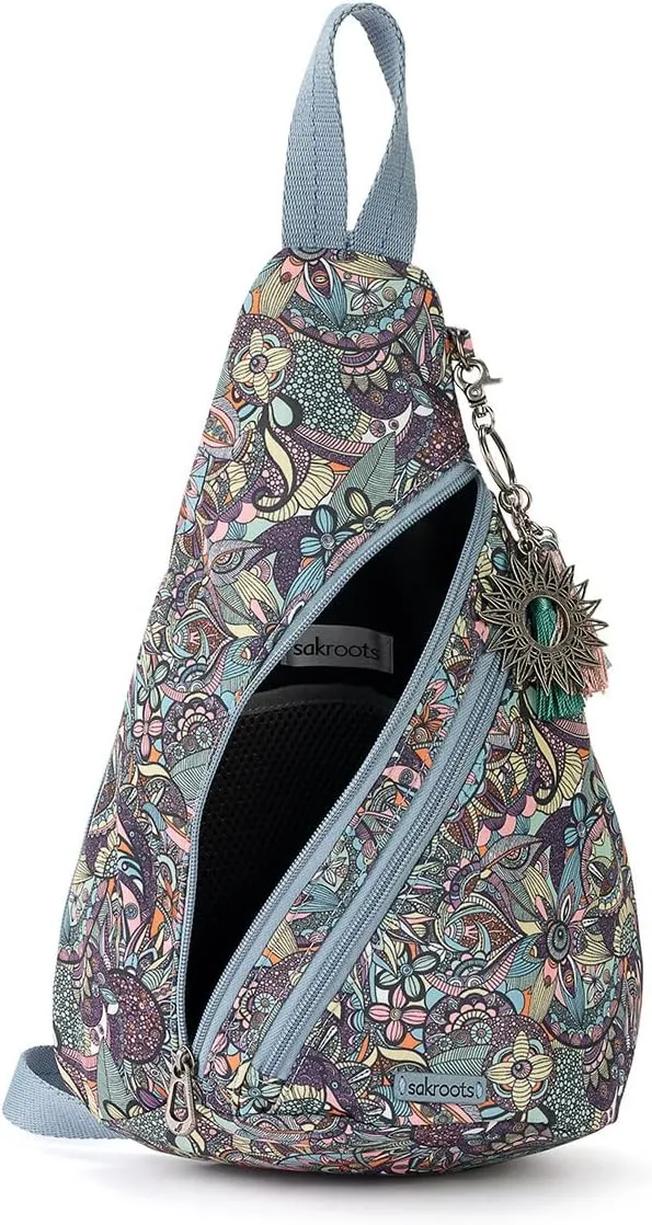 Sakroots Womens Twill, Large & Roomy With Closure, On The Go Sling Backpack in Nylon Eco Twill Main Zipper Closure Made From Recycled Materials, Sunray Spirit Desert, One Size US