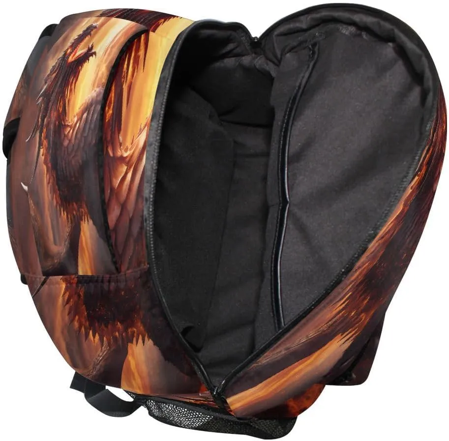 School Backpack Fire Flying Dragon Teens Girls Boys Bookbags Travel Schoolbag