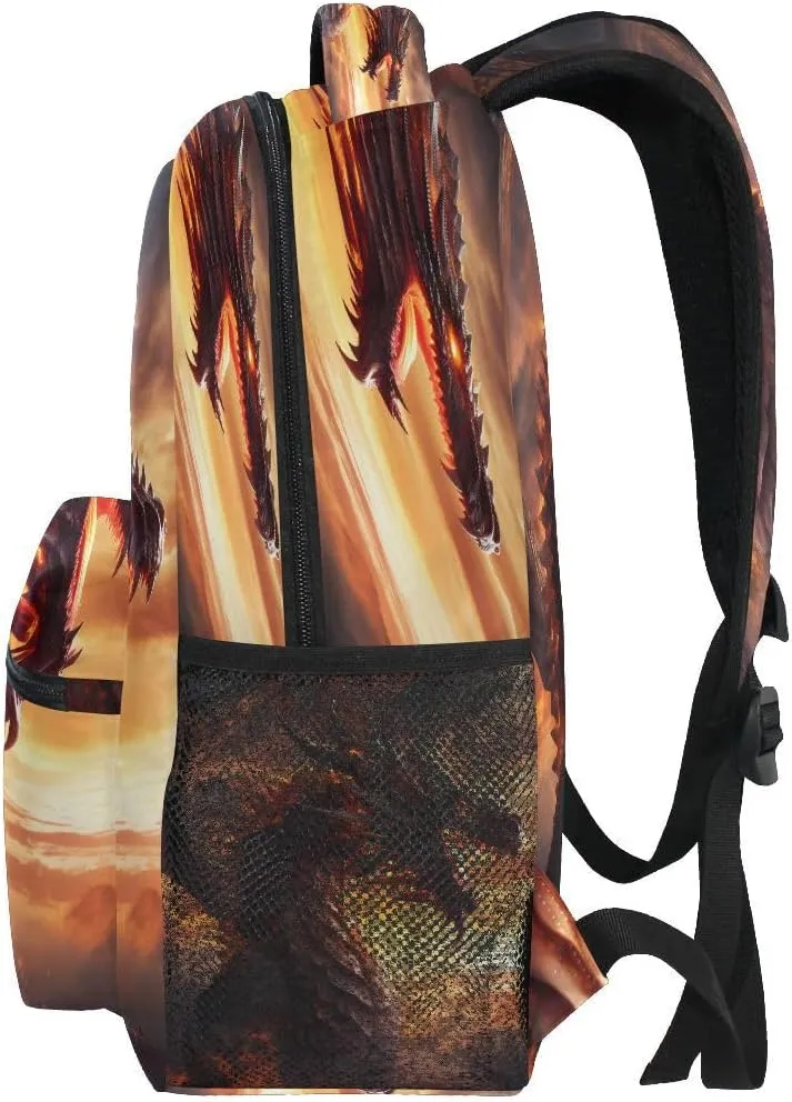 School Backpack Fire Flying Dragon Teens Girls Boys Bookbags Travel Schoolbag