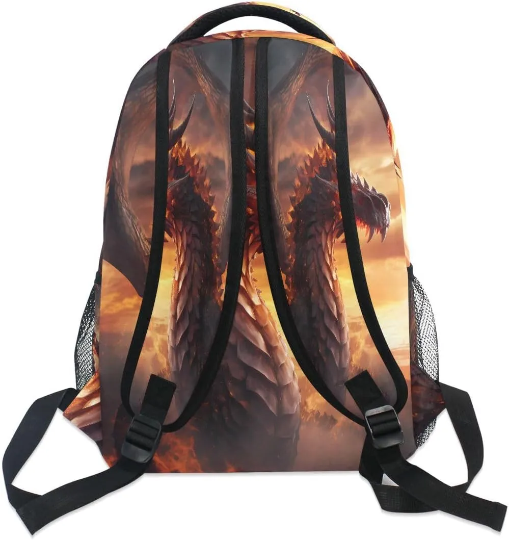 School Backpack Fire Flying Dragon Teens Girls Boys Bookbags Travel Schoolbag