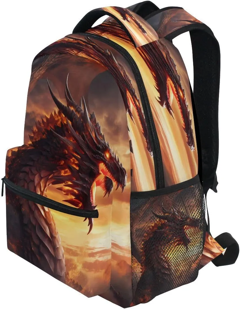 School Backpack Fire Flying Dragon Teens Girls Boys Bookbags Travel Schoolbag