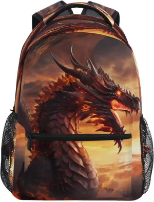 School Backpack Fire Flying Dragon Teens Girls Boys Bookbags Travel Schoolbag