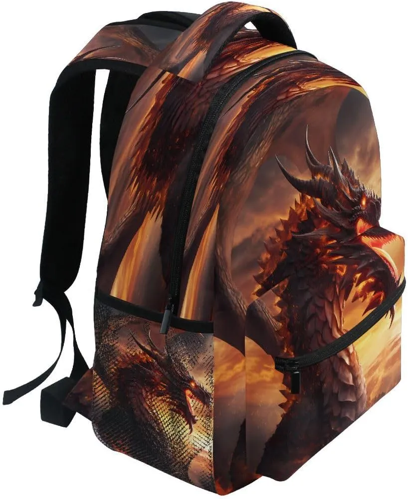 School Backpack Fire Flying Dragon Teens Girls Boys Bookbags Travel Schoolbag