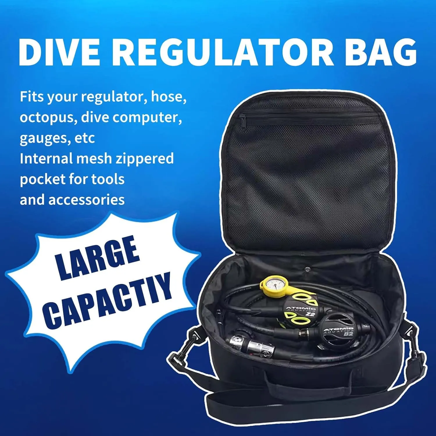 Scuba Regulator Bag, Diving Regulator Protective Bags with Double Lockable Zippers Carry on Bag for Dive Regulator with Adjustable Shoulder Strap