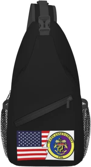 Seal Of Queen Anne's County, Maryland And America Crossbody Bags For Women Men Chest Backpack Gym Shoulder Bag Travel Outdoor Sports Casual Crossbody Bags